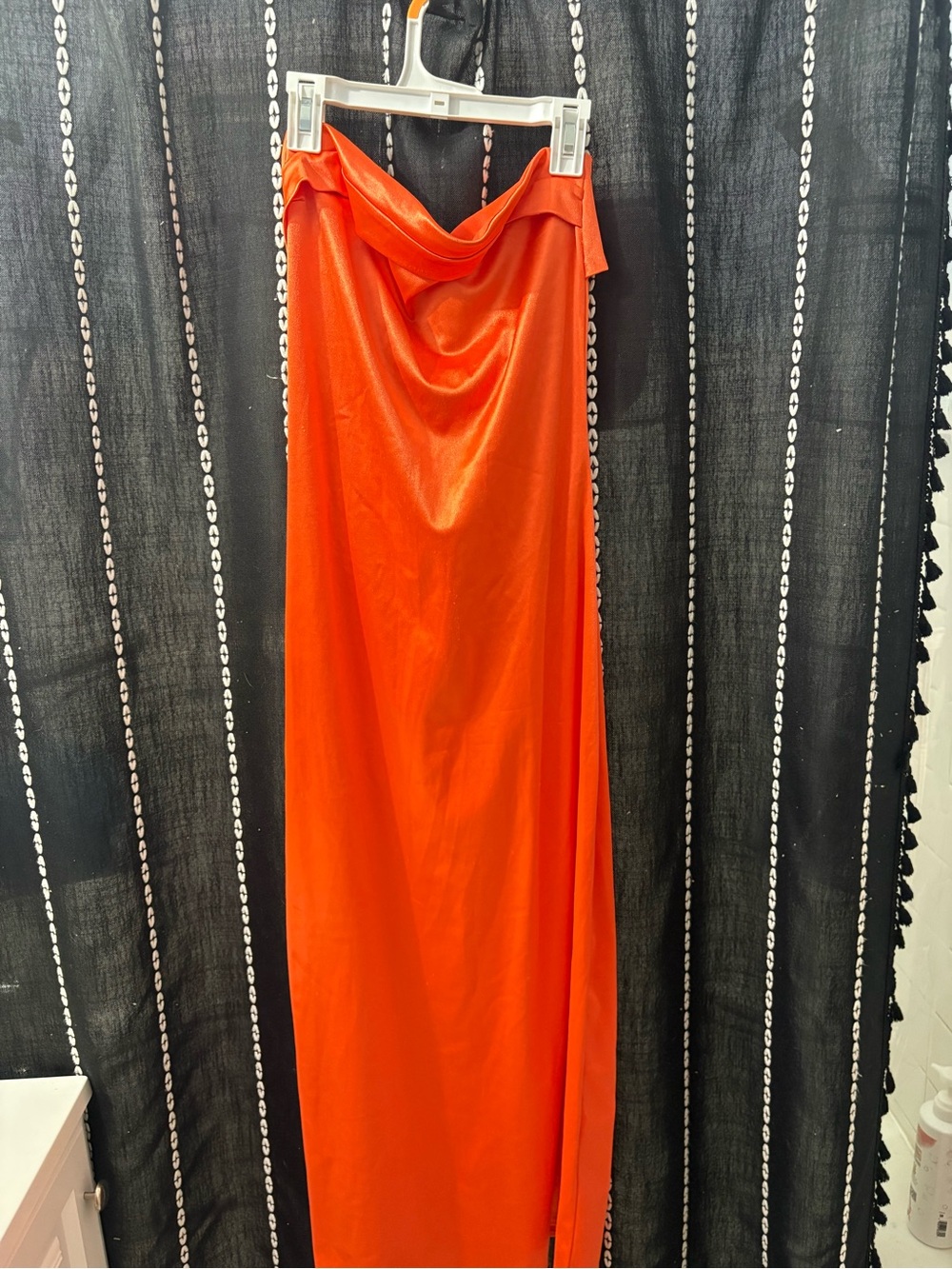 Orange Satin Draped Maxi Skirt